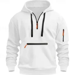 Men's Hoodie Pullover Hoodie Sweatshirt Quarter Zip Sweatshirt Tactical Wine Red Black White Navy Blue Blue Hooded Plain Pocket Quarter Zip Sports & Outdoor Daily Holiday Streetwear Cool Sportswear