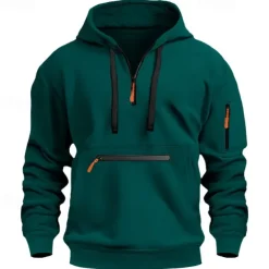 Men's Hoodie Pullover Hoodie Sweatshirt Quarter Zip Sweatshirt Tactical Wine Red Black White Navy Blue Blue Hooded Plain Pocket Quarter Zip Sports & Outdoor Daily Holiday Streetwear Cool Sportswear