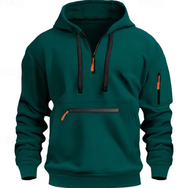 Men's Hoodie Pullover Hoodie Sweatshirt Quarter Zip Sweatshirt Tactical Wine Red Black White Navy Blue Blue Hooded Plain Pocket Quarter Zip Sports & Outdoor Daily Holiday Streetwear Cool Sportswear