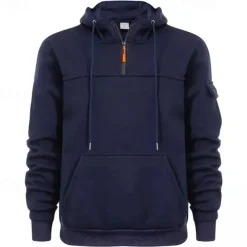 Men's Hoodie Quarter Zip Hoodie Black Navy Blue Khaki Dark Gray Gray Hooded Plain Pocket Sports & Outdoor Daily Holiday Streetwear Cool Casual Winter Spring & Fall Clothing Apparel Hoodies