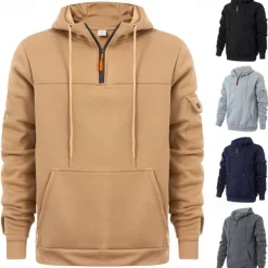 Men's Hoodie Quarter Zip Hoodie Black Navy Blue Khaki Dark Gray Gray Hooded Plain Pocket Sports & Outdoor Daily Holiday Streetwear Cool Casual Winter Spring & Fall Clothing Apparel Hoodies