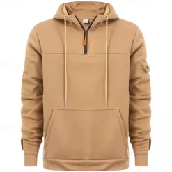 Men's Hoodie Quarter Zip Hoodie Black Navy Blue Khaki Dark Gray Gray Hooded Plain Pocket Sports & Outdoor Daily Holiday Streetwear Cool Casual Winter Spring & Fall Clothing Apparel Hoodies