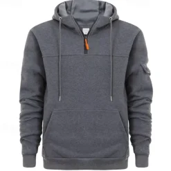 Men's Hoodie Quarter Zip Hoodie Black Navy Blue Khaki Dark Gray Gray Hooded Plain Pocket Sports & Outdoor Daily Holiday Streetwear Cool Casual Winter Spring & Fall Clothing Apparel Hoodies