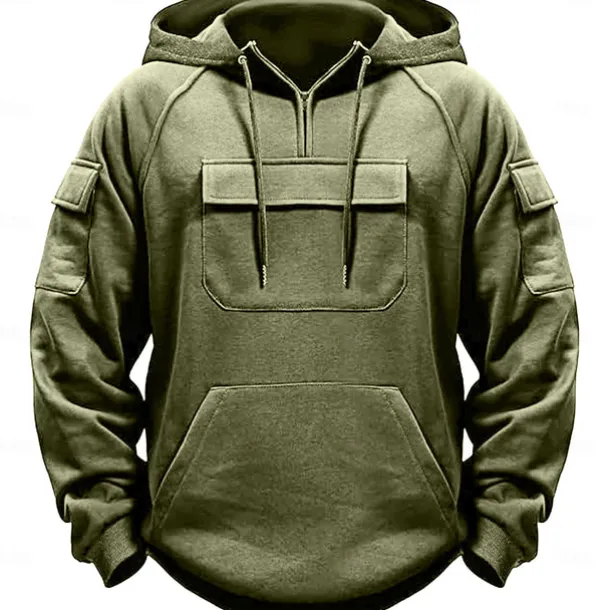 Men's Hoodie Quarter Zip Hoodie Black Army Green Navy Blue Khaki Dark Gray Hooded Plain Pocket Sports & Outdoor Daily Holiday Streetwear Basic Casual Spring & Fall Clothing Apparel Hoodies