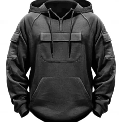 Men's Hoodie Quarter Zip Hoodie Black Army Green Navy Blue Khaki Dark Gray Hooded Plain Pocket Sports & Outdoor Daily Holiday Streetwear Basic Casual Spring & Fall Clothing Apparel Hoodies