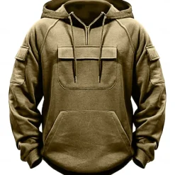 Men's Hoodie Quarter Zip Hoodie Black Army Green Navy Blue Khaki Dark Gray Hooded Plain Pocket Sports & Outdoor Daily Holiday Streetwear Basic Casual Spring & Fall Clothing Apparel Hoodies