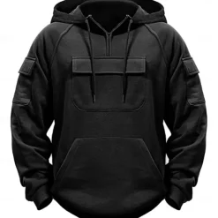 Men's Hoodie Quarter Zip Hoodie Black Army Green Navy Blue Khaki Dark Gray Hooded Plain Pocket Sports & Outdoor Daily Holiday Streetwear Basic Casual Spring & Fall Clothing Apparel Hoodies