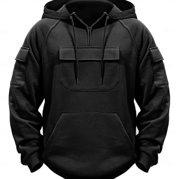 Men's Hoodie Quarter Zip Hoodie Black Army Green Navy Blue Khaki Dark Gray Hooded Plain Pocket Sports & Outdoor Daily Holiday Streetwear Basic Casual Spring & Fall Clothing Apparel Hoodies