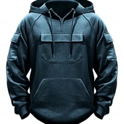 Men's Hoodie Quarter Zip Hoodie Black Army Green Navy Blue Khaki Dark Gray Hooded Plain Pocket Sports & Outdoor Daily Holiday Streetwear Basic Casual Spring & Fall Clothing Apparel Hoodies