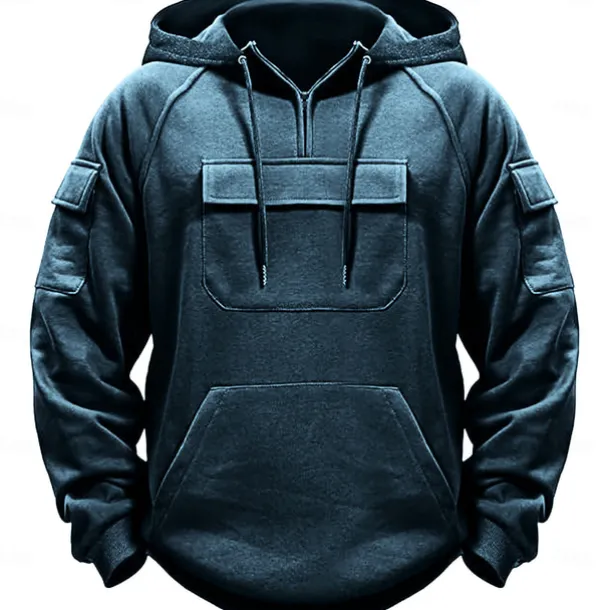 Men's Hoodie Quarter Zip Hoodie Black Army Green Navy Blue Khaki Dark Gray Hooded Plain Pocket Sports & Outdoor Daily Holiday Streetwear Basic Casual Spring & Fall Clothing Apparel Hoodies