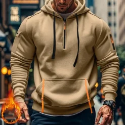 Men's Hoodie Quarter Zip Hoodie Black Navy Blue Khaki Light Grey Dark Gray Hooded Plain Pocket Sports & Outdoor Daily Holiday Polyester Streetwear Basic Casual Spring & Fall Clothing Apparel Hoodies