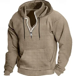 Men's Hoodie Quarter Zip Hoodie Black White Wine Army Green Navy Blue Hooded Plain Ribbed Textured Knit-texture Sports & Outdoor Daily Holiday Polyester Streetwear Basic Casual Spring & Fall