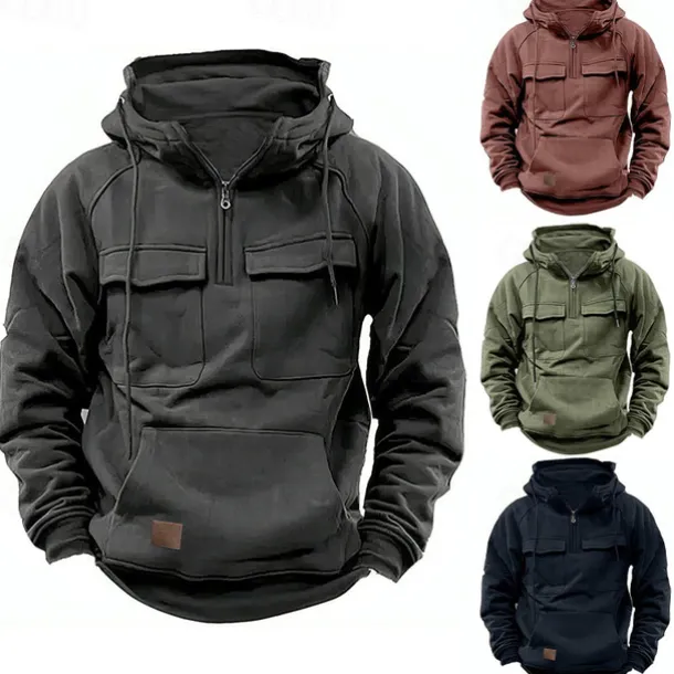 Men's Hoodie Quarter Zip Hoodie Tactical Hoodie Tactical Wine Red Black Wine Army Green Navy Blue Hooded Plain Tactical Sports & Outdoor Daily Streetwear Cool Casual Spring & Fall Clothing Apparel