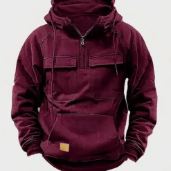 Men's Hoodie Quarter Zip Hoodie Tactical Hoodie Tactical Wine Red Black Wine Army Green Navy Blue Hooded Plain Tactical Sports & Outdoor Daily Streetwear Cool Casual Spring & Fall Clothing Apparel