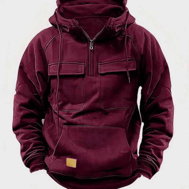 Men's Hoodie Quarter Zip Hoodie Tactical Hoodie Tactical Wine Red Black Wine Army Green Navy Blue Hooded Plain Tactical Sports & Outdoor Daily Streetwear Cool Casual Spring & Fall Clothing Apparel