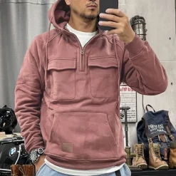 Men's Hoodie Quarter Zip Hoodie Tactical Hoodie Tactical Wine Red Black Wine Army Green Navy Blue Hooded Plain Tactical Sports & Outdoor Daily Streetwear Cool Casual Spring & Fall Clothing Apparel