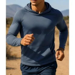 Men's Hoodie Sweatshirt Pocket Long Sleeve Top Athleisure Fall Breathable Quick Dry Lightweight Tennis Golf Running Sportswear Activewear Solid Colored Navy Black White