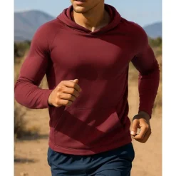 Men's Hoodie Sweatshirt Pocket Long Sleeve Top Athleisure Fall Breathable Quick Dry Lightweight Tennis Golf Running Sportswear Activewear Solid Colored Navy Black White