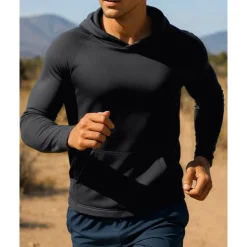 Men's Hoodie Sweatshirt Pocket Long Sleeve Top Athleisure Fall Breathable Quick Dry Lightweight Tennis Golf Running Sportswear Activewear Solid Colored Navy Black White