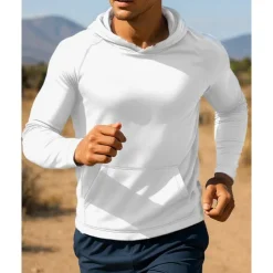 Men's Hoodie Sweatshirt Pocket Long Sleeve Top Athleisure Fall Breathable Quick Dry Lightweight Tennis Golf Running Sportswear Activewear Solid Colored Navy Black White