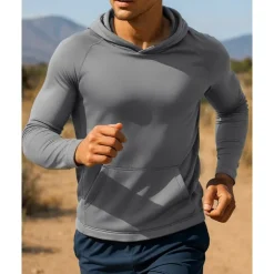 Men's Hoodie Sweatshirt Pocket Long Sleeve Top Athleisure Fall Breathable Quick Dry Lightweight Tennis Golf Running Sportswear Activewear Solid Colored Navy Black White