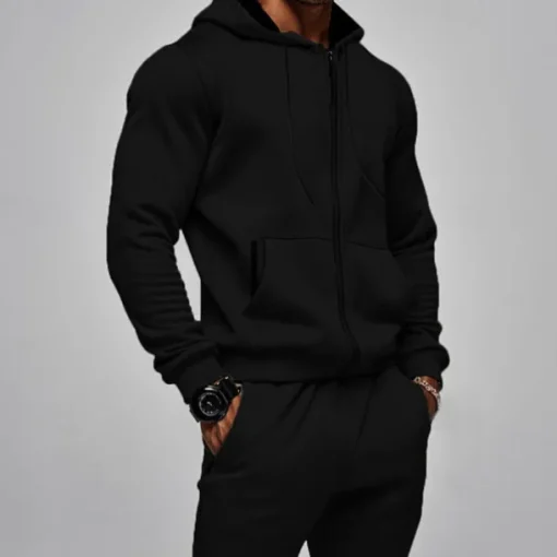 Men's Hoodie Tracksuit Full Zip Hoodie Sweatsuit Black Navy Blue Khaki Gray Hooded Plain Pocket Drawstring 2 Piece Sports & Outdoor Daily Holiday Streetwear Basic Casual Fall & Winter Clothing Apparel