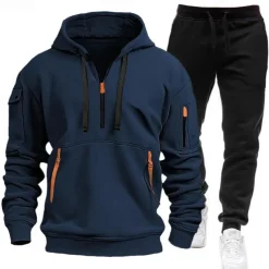 Men's Hoodie Tracksuit Sweatsuit Black White Navy Blue Blue Light Grey Hooded Half Zip Plain 2 Piece Sports & Outdoor Daily Holiday Polyester Streetwear Casual Spring & Fall Clothing Apparel Hoodies