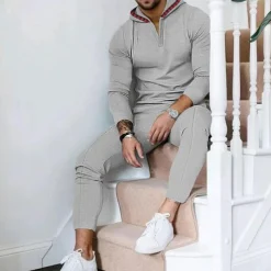 Men's Hoodie Tracksuit Sweatsuit Black White Royal Blue Khaki Gray Hooded Plain 2 Piece Sports & Outdoor Daily Holiday Streetwear Basic Casual Spring & Fall Clothing Apparel Hoodies Sweatshirts