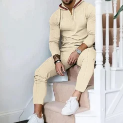 Men's Hoodie Tracksuit Sweatsuit Black White Royal Blue Khaki Gray Hooded Plain 2 Piece Sports & Outdoor Daily Holiday Streetwear Basic Casual Spring & Fall Clothing Apparel Hoodies Sweatshirts