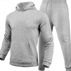 Men's Hoodie Tracksuit Sweatsuit Fleece Hoodie Black Pink Red Blue Purple Hooded Plain Pocket 2 Piece Sports & Outdoor Daily Holiday Polyester Streetwear Basic Casual Fall & Winter Clothing Apparel