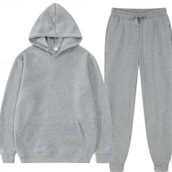 Men's Hoodie Tracksuit Sweatsuit Fleece Hoodie Black Pink Red Blue Purple Hooded Plain Pocket 2 Piece Sports & Outdoor Daily Holiday Polyester Streetwear Basic Casual Fall & Winter Clothing Apparel