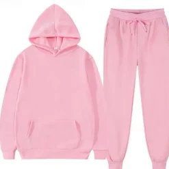 Men's Hoodie Tracksuit Sweatsuit Fleece Hoodie Black Pink Red Blue Purple Hooded Plain Pocket 2 Piece Sports & Outdoor Daily Holiday Polyester Streetwear Basic Casual Fall & Winter Clothing Apparel