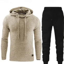 Men's Hoodie Tracksuit Sweatsuit Apricot Black White Army Green Red Hooded Plain 2 Piece Sports & Outdoor Daily Holiday Streetwear Basic Casual Spring & Fall Clothing Apparel Hoodies Sweatshirts