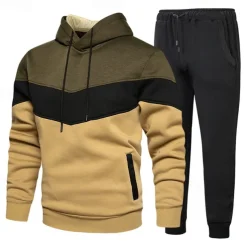 Men's Hoodie Tracksuit Sweatsuit White Wine Orange Green Hooded Color Block Patchwork 2 Piece Sports & Outdoor Daily Holiday Streetwear Basic Casual Spring & Fall Clothing Apparel Hoodies