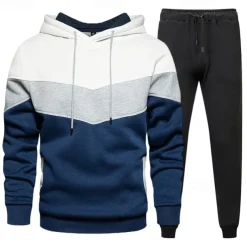 Men's Hoodie Tracksuit Sweatsuit White Wine Orange Green Hooded Color Block Patchwork 2 Piece Sports & Outdoor Daily Holiday Streetwear Basic Casual Spring & Fall Clothing Apparel Hoodies