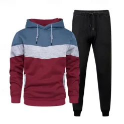 Men's Hoodie Tracksuit Sweatsuit White Wine Orange Green Hooded Color Block Patchwork 2 Piece Sports & Outdoor Daily Holiday Streetwear Basic Casual Spring & Fall Clothing Apparel Hoodies