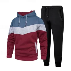 Men's Hoodie Tracksuit Sweatsuit White Wine Orange Green Hooded Color Block Patchwork 2 Piece Sports & Outdoor Daily Holiday Streetwear Basic Casual Spring & Fall Clothing Apparel Hoodies