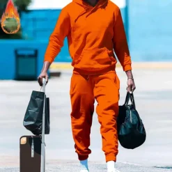 Men's Hoodie Tracksuit Sweatsuit Black White Red Royal Blue Orange Hooded Plain Drawstring 2 Piece Front Pocket Sports & Outdoor Daily Holiday Streetwear Basic Casual Fall & Winter Clothing Apparel