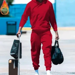 Men's Hoodie Tracksuit Sweatsuit Black White Red Royal Blue Orange Hooded Plain Drawstring 2 Piece Front Pocket Sports & Outdoor Daily Holiday Streetwear Basic Casual Fall & Winter Clothing Apparel