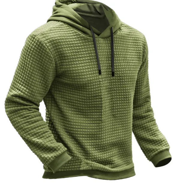 Men's Hoodie Waffle Hoodies Blue Brown Green Khaki Gray Hooded Plain Ribbed Textured Knit-texture Sports & Outdoor Daily Holiday Polyester Streetwear Cool Casual Spring & Fall Clothing Apparel