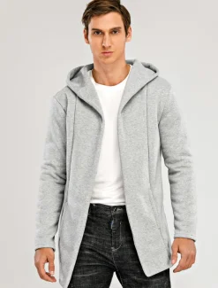 Men's Hoodied Jacket Casual Jacket Daily Wear Hooded Casual Jacket Outerwear Plain Black White Light Grey