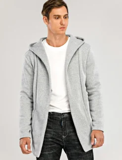 Men's Hoodied Jacket Casual Jacket Daily Wear Hooded Casual Jacket Outerwear Plain Black White Light Grey