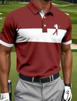 Men's Horizontal Stripes Golf Polo Short Sleeve Polo Shirts Collared Shirts Sportswear Athleisure Daily Wear Buttons Summer White Red Blue