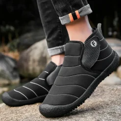 Men's Insulated Winter Snow Boots – Waterproof Slip-On Ankle Boots with Faux Fur Lining, Anti-Slip Sole for Outdoor Hiking & Cold Weather