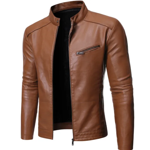 Men's Jacket Faux Leather Jacket Casual Jacket Biker Jacket Motorcycle Jacket Thermal Warm Rain Waterproof Breathable Daily Going out Zipper Stand Collar Streetwear Jacket Outerwear Blooming Pocket