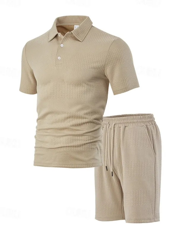 Men's Jacquard Tracksuit Polo Shirt & Shorts Set Outfit Set Lapel Outdoor Daily Sports Pocket Drawstring 2 Piece Plain Black White Navy Blue Polyester Activewear Classic Casual Summer