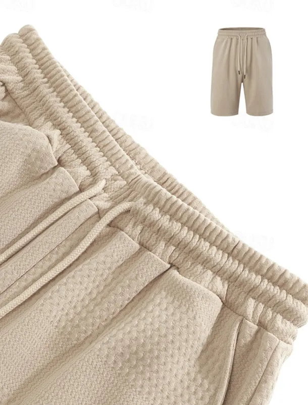 Men's Jacquard Tracksuit Polo Shirt & Shorts Set Outfit Set Lapel Outdoor Daily Sports Pocket Drawstring 2 Piece Plain Black White Navy Blue Polyester Activewear Classic Casual Summer