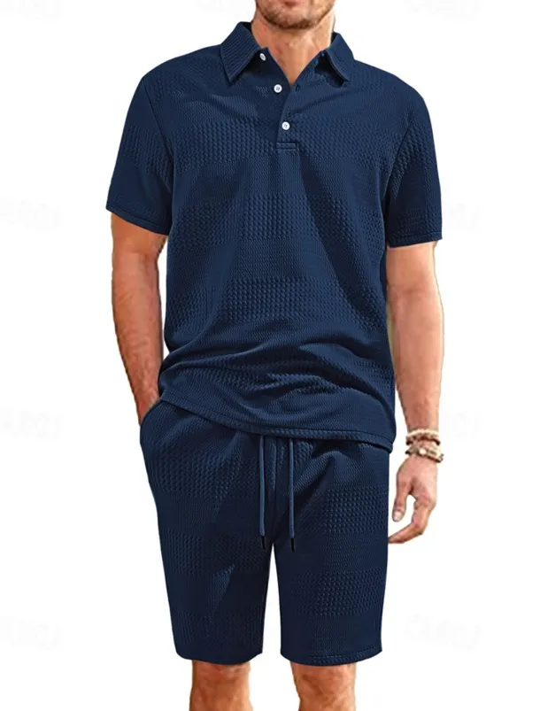 Men's Jacquard Tracksuit Polo Shirt & Shorts Set Outfit Set Lapel Outdoor Daily Sports Pocket Drawstring 2 Piece Plain Black White Navy Blue Polyester Activewear Classic Casual Summer