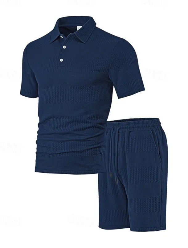 Men's Jacquard Tracksuit Polo Shirt & Shorts Set Outfit Set Lapel Outdoor Daily Sports Pocket Drawstring 2 Piece Plain Black White Navy Blue Polyester Activewear Classic Casual Summer