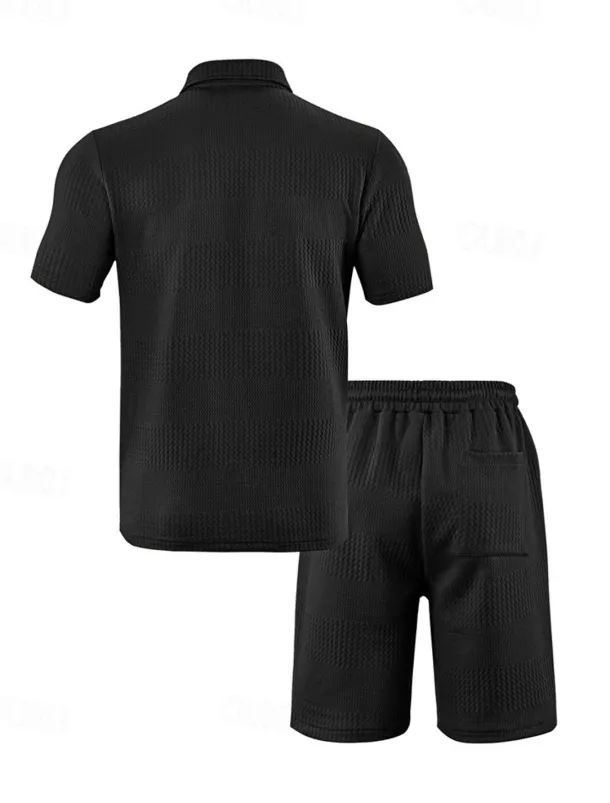 Men's Jacquard Tracksuit Polo Shirt & Shorts Set Outfit Set Lapel Outdoor Daily Sports Pocket Drawstring 2 Piece Plain Black White Navy Blue Polyester Activewear Classic Casual Summer